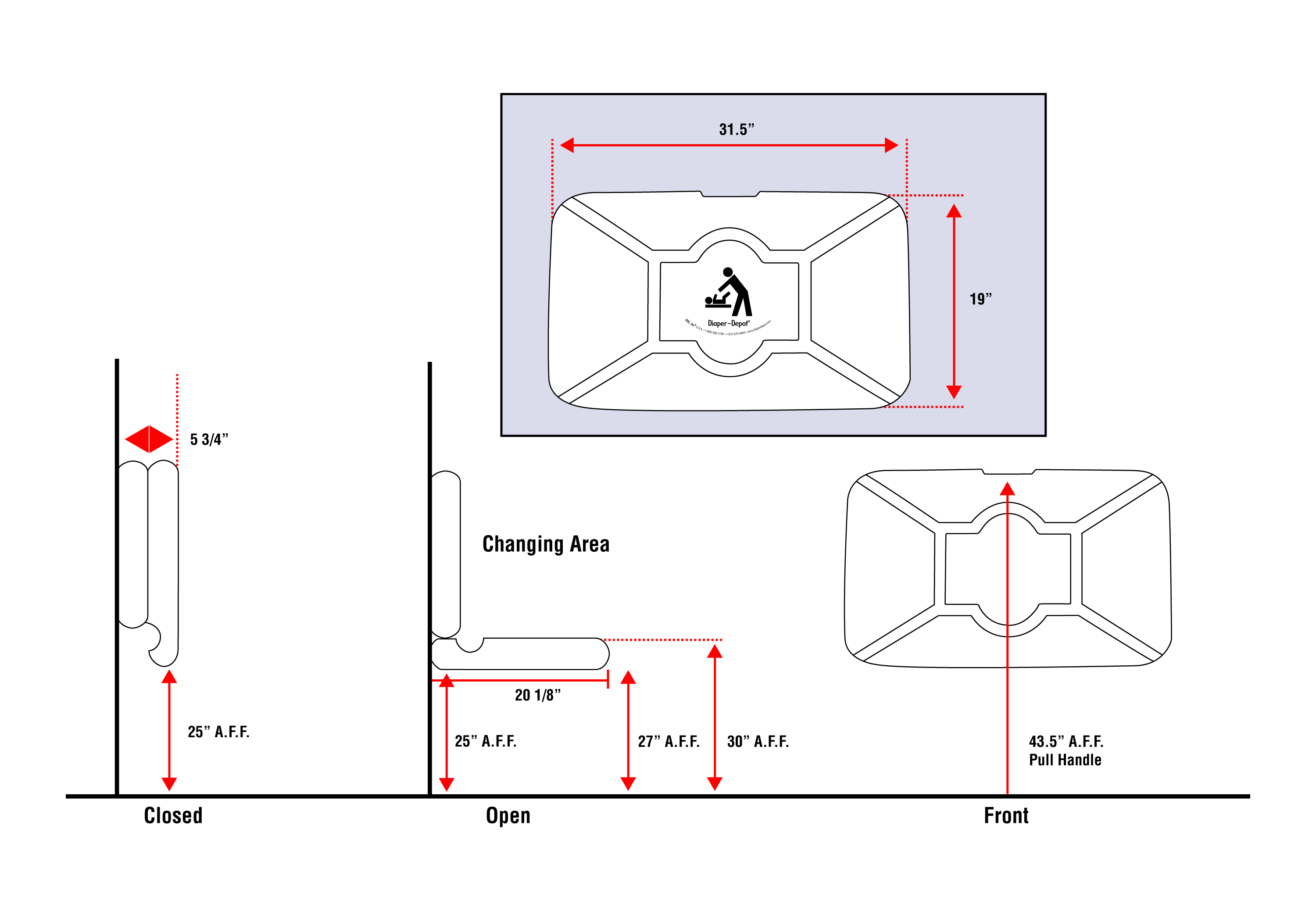 baby changing station size